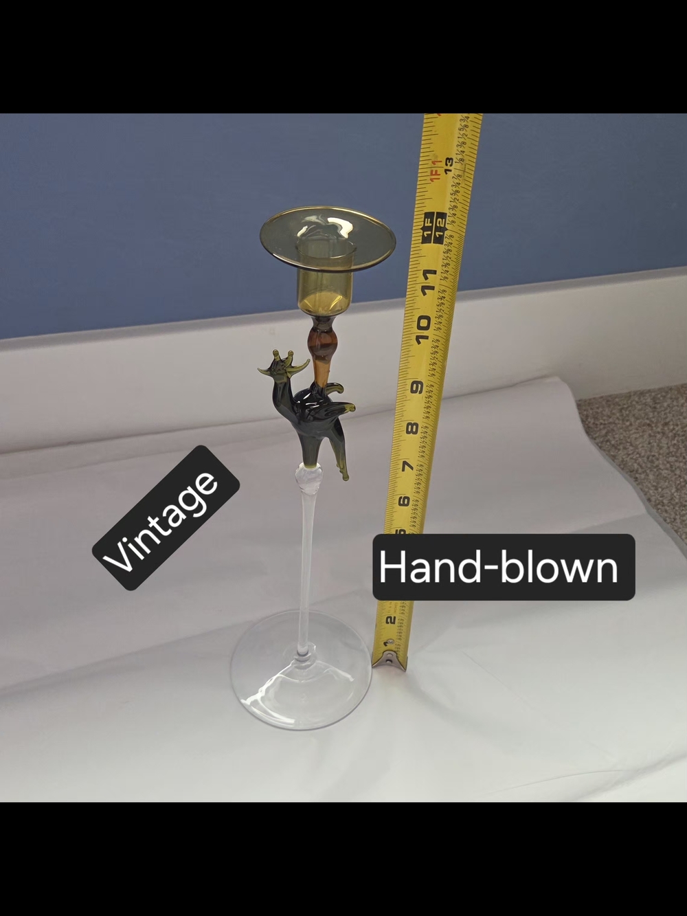 Hand-blown Art Glass Vintage Mythical Creature Candle Stick One Of A Kind Amber
